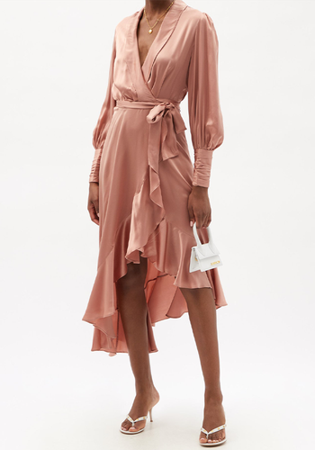 Bishop-Sleeve Silk Wrap Midi Dress from Zimmermann