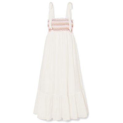 Goldie Crochet-Trimmed Smocked Linen Maxi Dress from Zimmermann