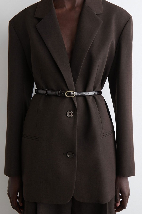 Slim Croc-Embossed Leather Belt from COS