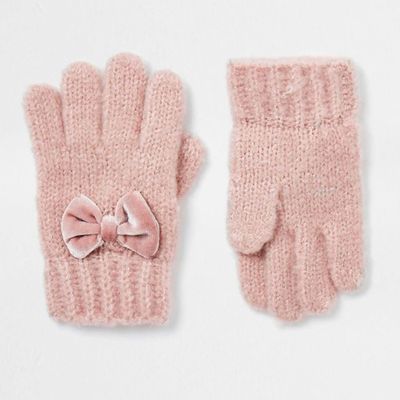 Pink Velvet Bow Gloves