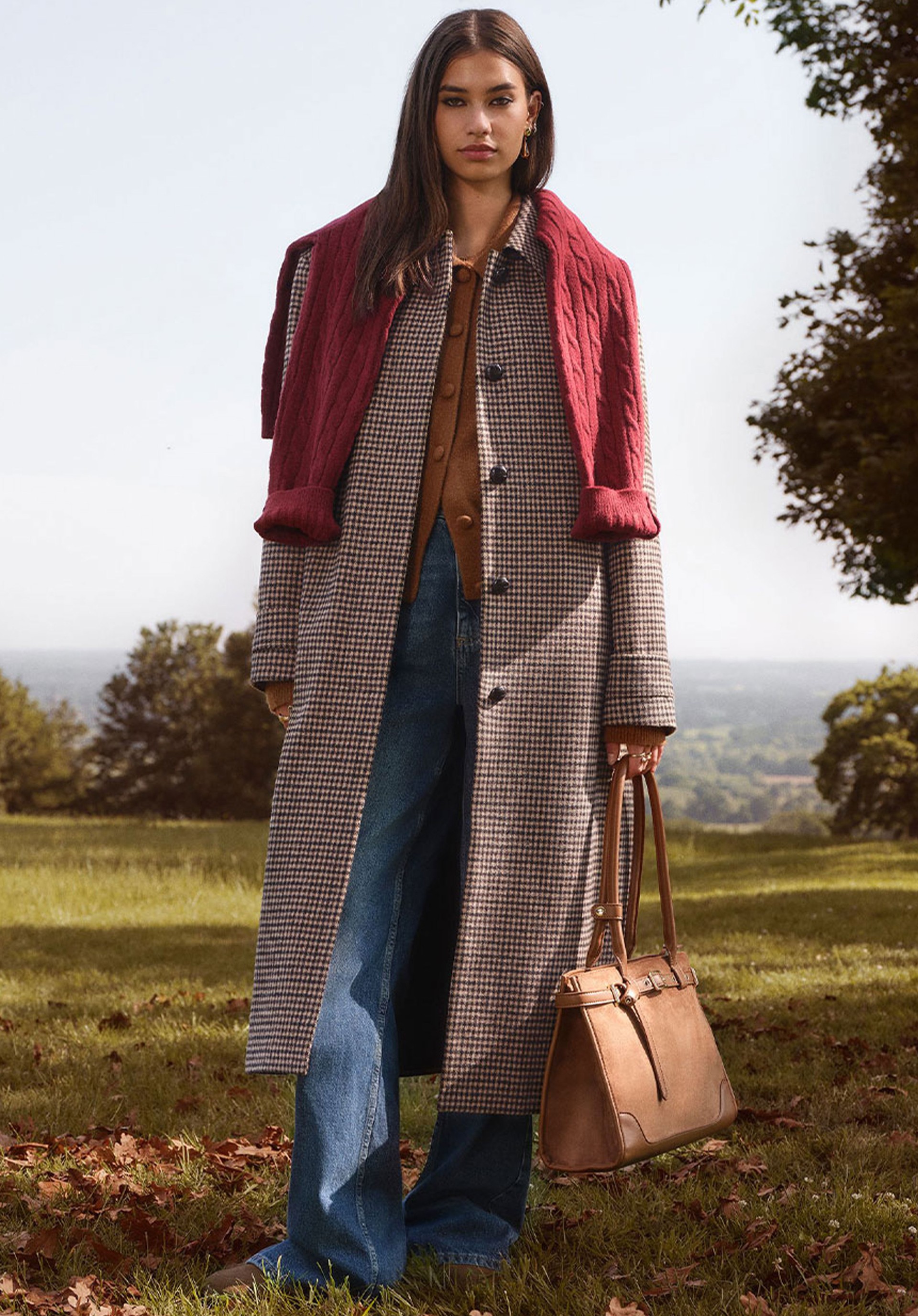 Checked Belted Longline Coat