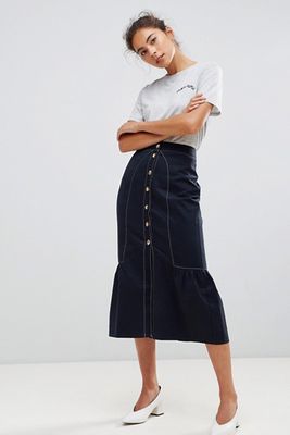 Midaxi Skirt With Buttons & Contrast Stitching from ASOS
