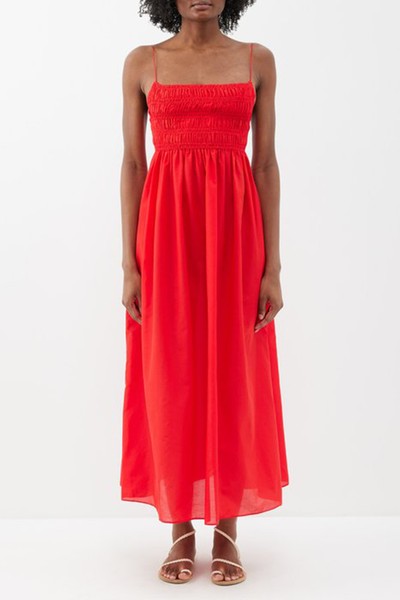 Shirred Cotton-Blend Voile Midi Dress from Matteau