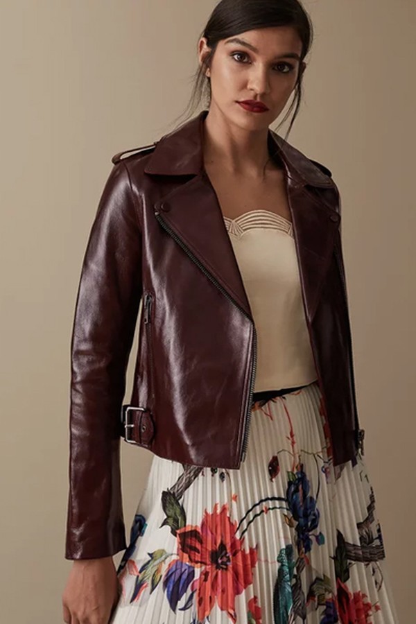 Isla Oxblood Leather Biker Jacket