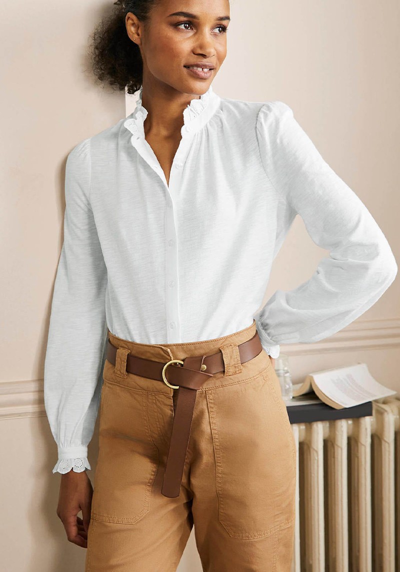 Broderie Trim Jersey Shirt from Boden