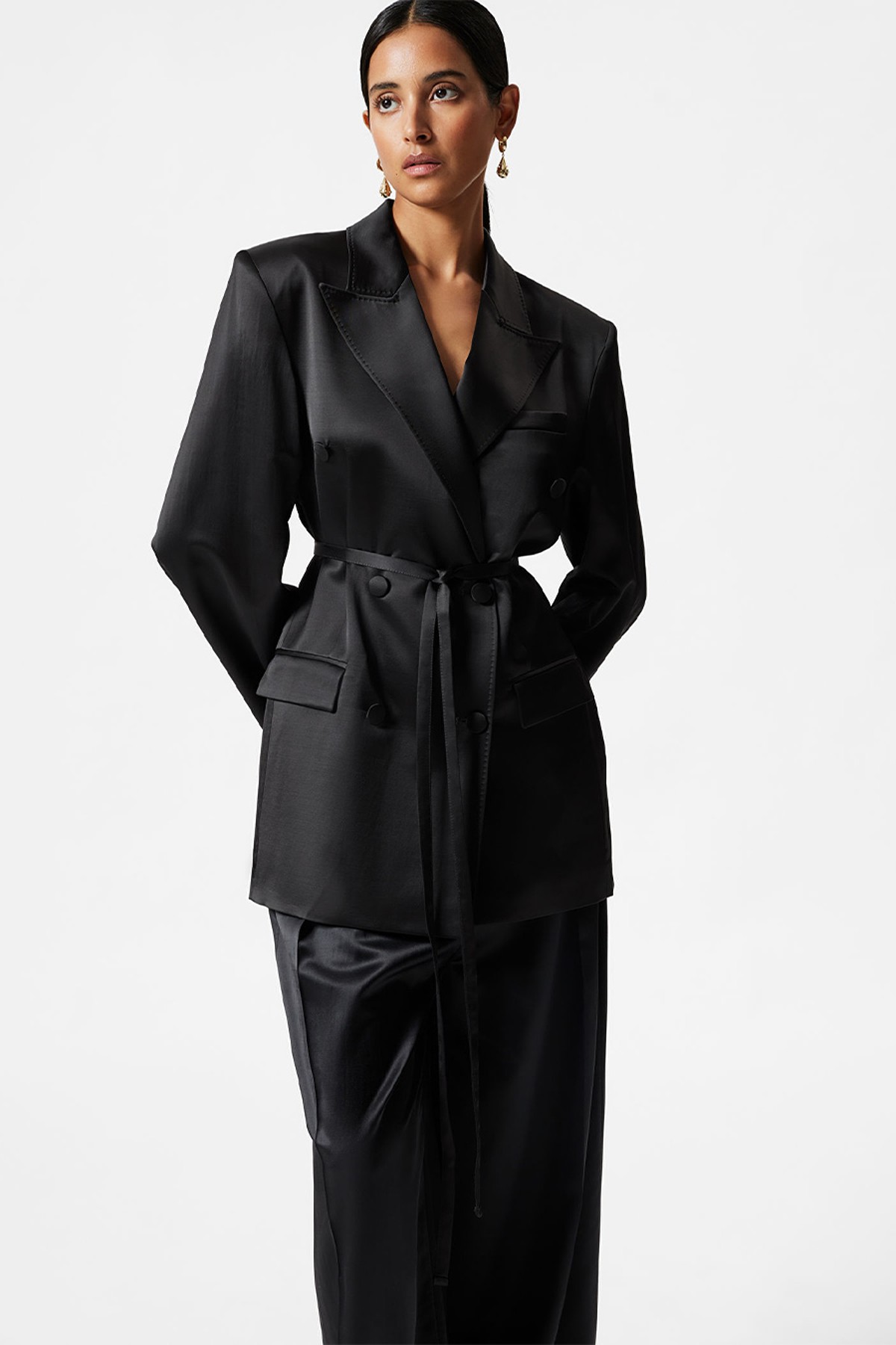 Shiny Belted Wool-Blend Blazer from & Other Stories