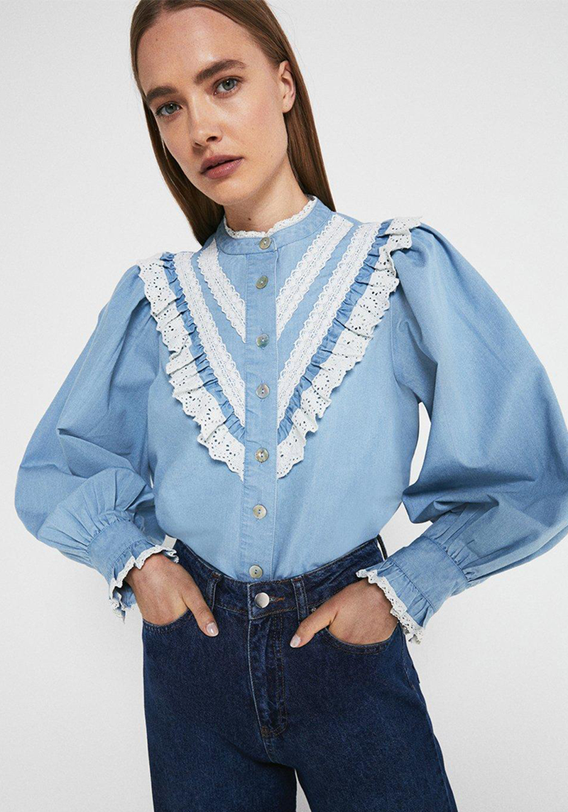Denim Lace Detail Shirt from Warehouse