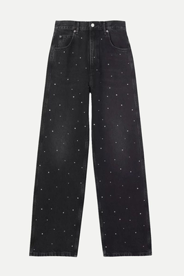 Rhinestone-Embellished Wide-Leg High-Rise Jeans from Sandro