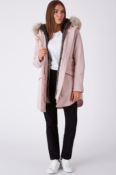 CAVERHSAM Faux Fur Lined Parka, Soft Pink