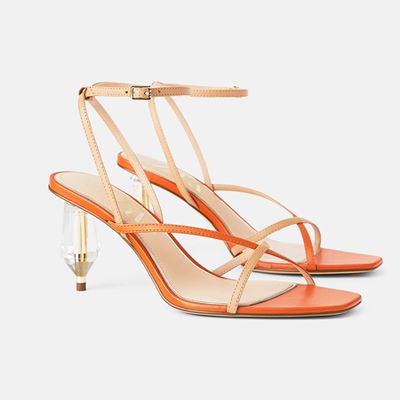 Leather Sandals With Methacrylate Geometric Heel from Zara