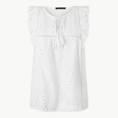 Pure Cotton Embroidered Shell Top
