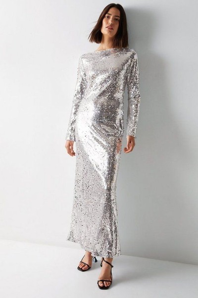 Slash Neck Sequin Maxi Dress  from Warehouse 