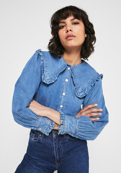 Chambray Frill Collar Detail Shirt from Warehouse