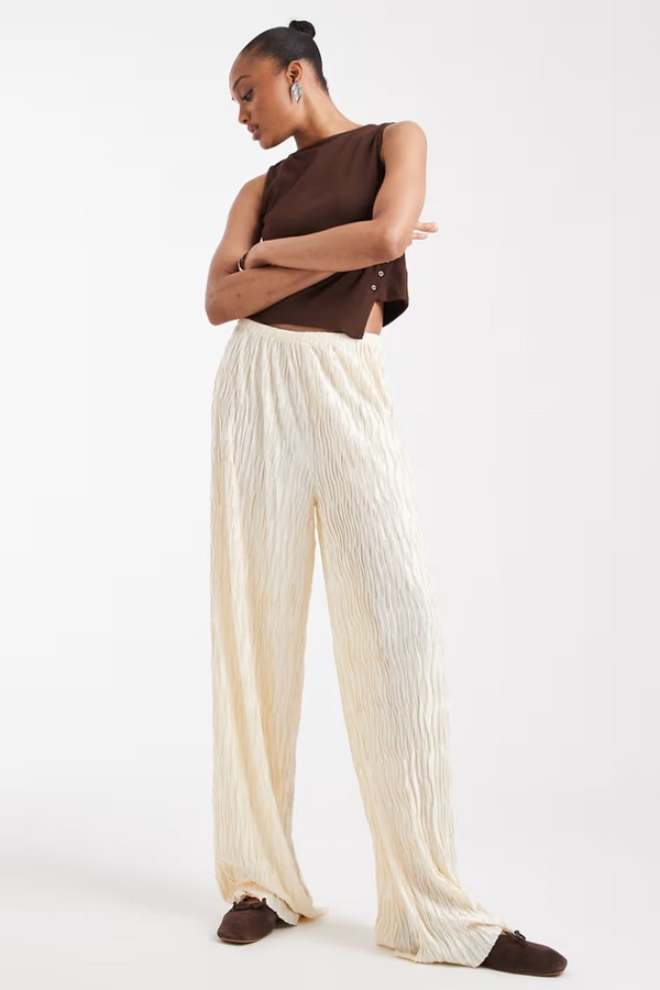 Tall Textured Plisse Wide Leg Trousers from Vero Moda