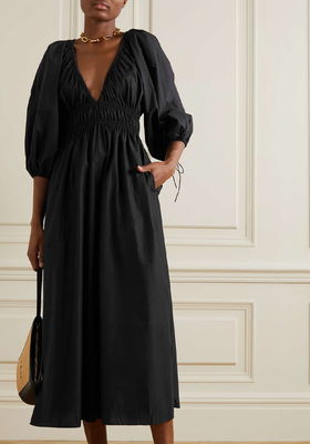 Shirred Organic Cotton-Poplin Midi Dress from Matteau