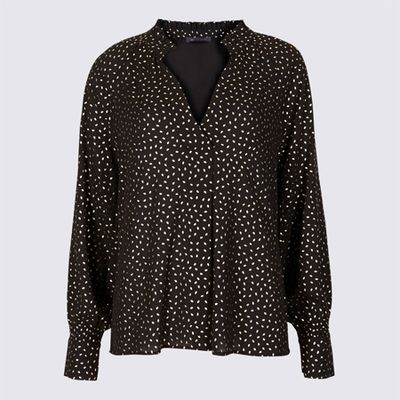 Sparkly V-Neck Long Sleeve Blouse