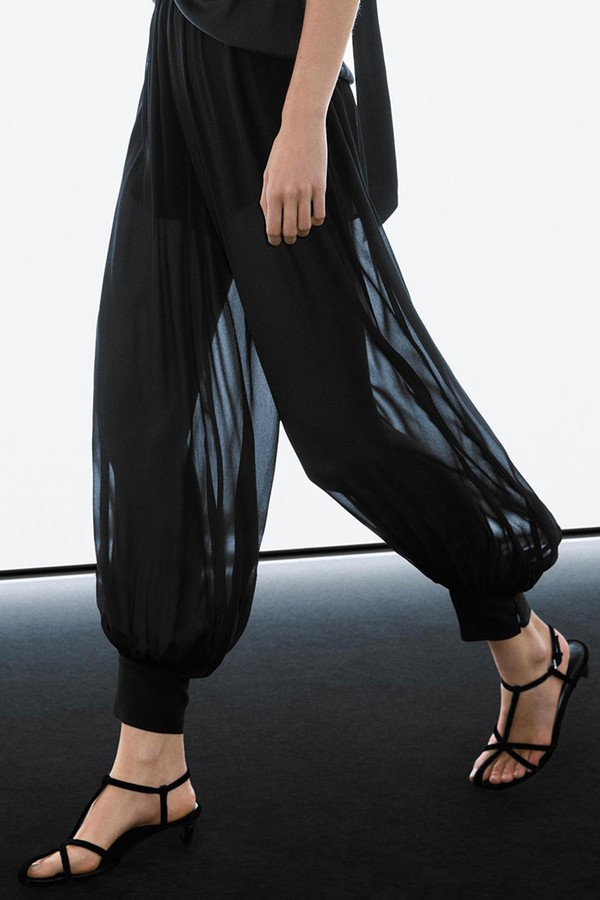 Semi-Sheer Sarouel Trousers With Button Details from Massimo Dutti