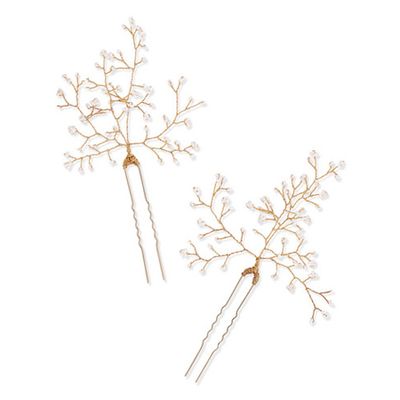 Baby's Breath gold-tone pearl hair pins from 14/Quatorze