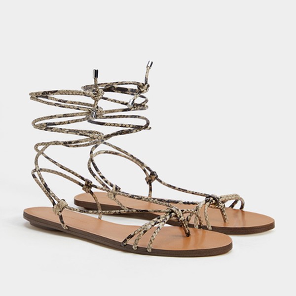 Animal Print Lace-up Flat Sandals from Bershka