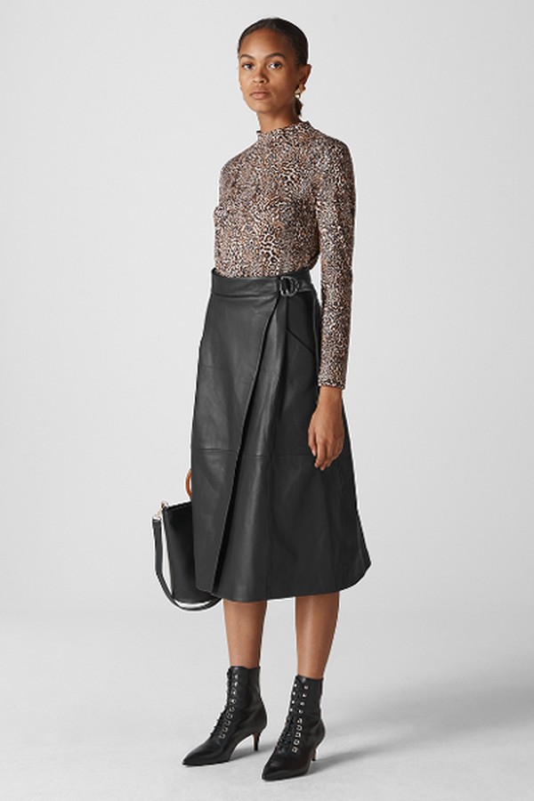 Leather Wrap Midi Skirt
