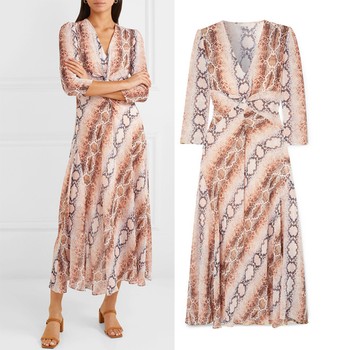 Gathered Snake-Print Crepe De Chine Dress from Maje