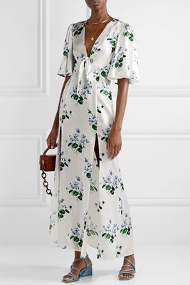Tie-Front Floral-Print Silk-Satin Maxi Dress from Les Rêveries
