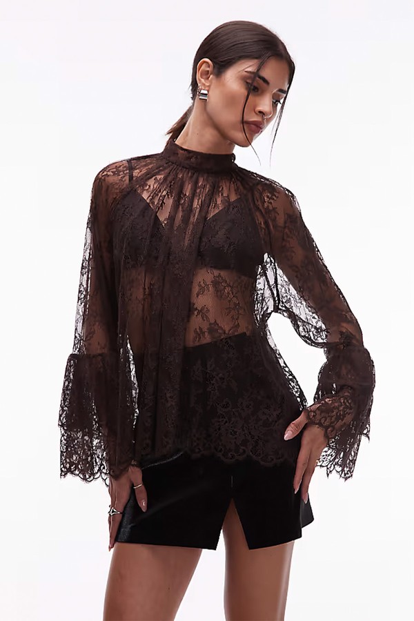 Sheer Lace Blouse With Tiered Ruffle Sleeves from & Other Stories