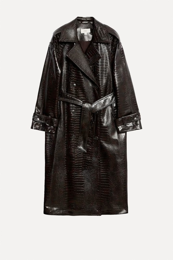 Croc Faux Leather Belted Longline Trench Coat from Marks & Spencer