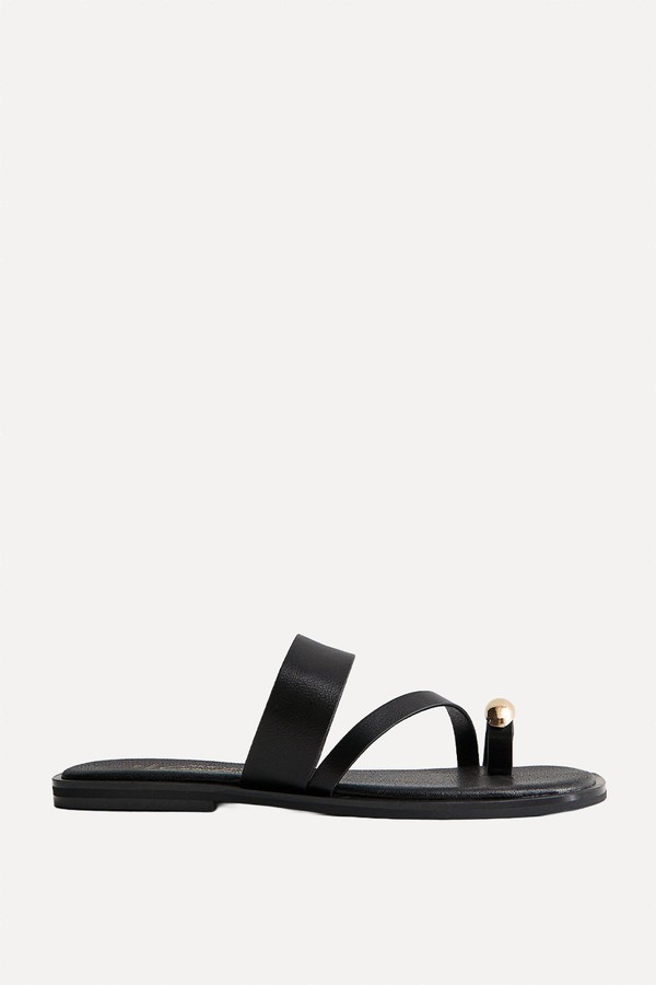 Faux Leather Metal Toe Ring Mules 