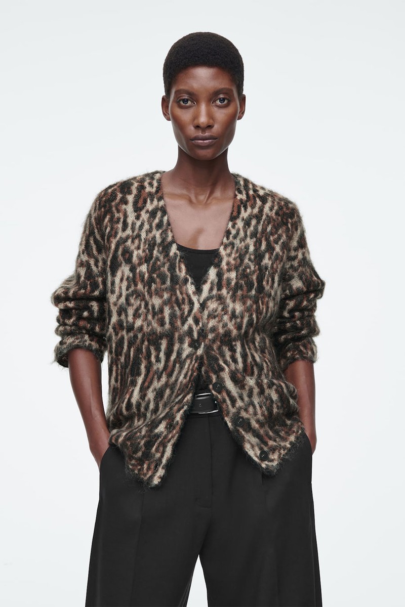 Leopard-Jacquard Mohair-Blend Cardigan from COS