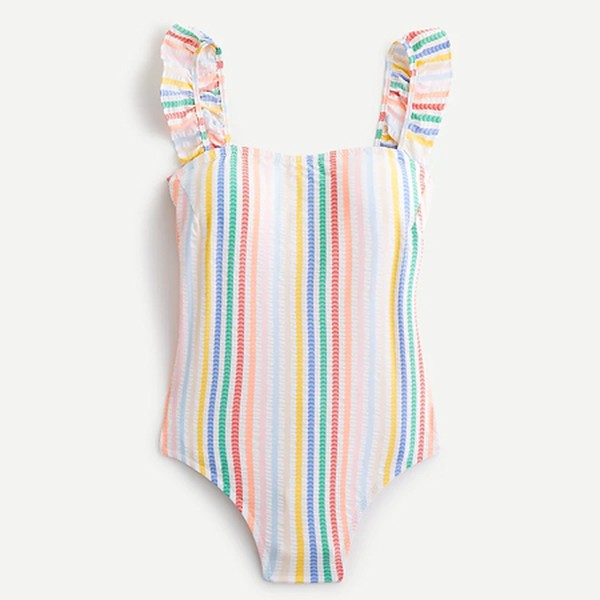 Ruffle Strap One-Piece In rainbow Seersucker from J. Crew