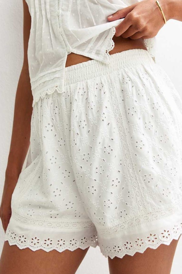 White Broderie Anglaise Shorts from New Look