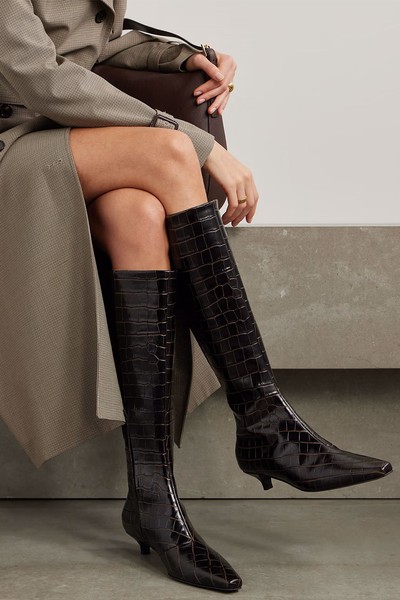 The Slim Croc-Effect Leather Knee Boots from Toteme