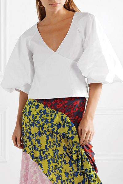 Josie Wrap-Effect Cotton-Blend Poplin Blouse from Caroline Constas