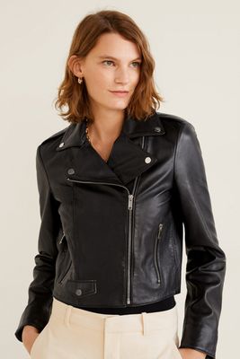 Lapelled Leather Biker Jacket from Mango