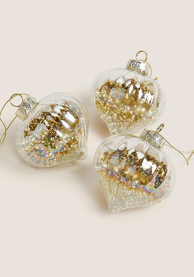 3 Pack Glass Lustre Glitter Baubles