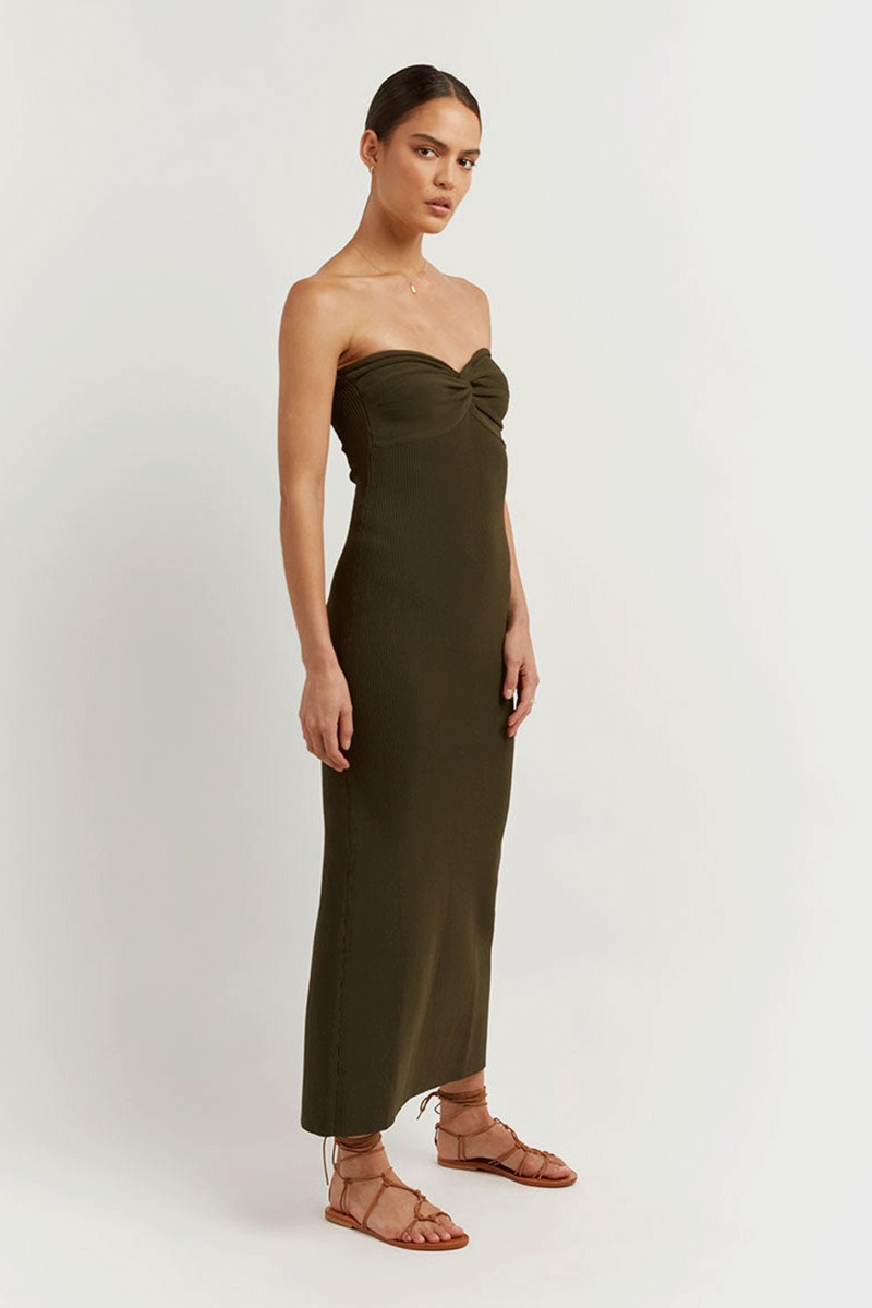 Anika Olive Knit Midi Dress from Dissh