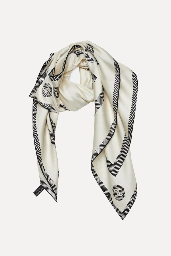 White CC Logo Print Silk Scarf from Chanel