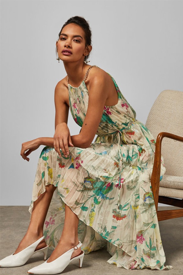Maleo Birds Of Paradise Pleated Midi Dress