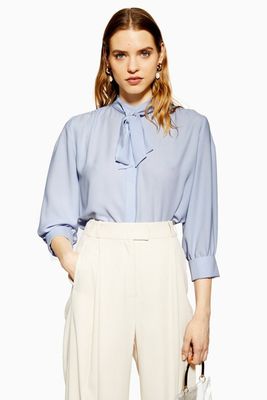Pleat Tie Neck Shirt from Topshop