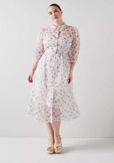 Frink White and Purple Weavers Print Silk Organza Dress