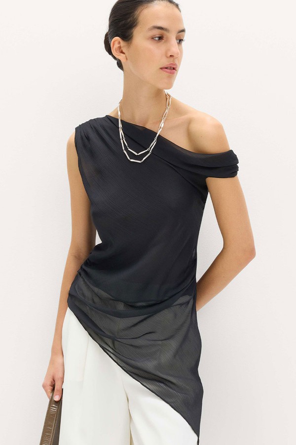  Draped One Shoulder Asymmetric Longline Top