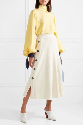 Kaori Button-Detailed Ribbed Wool-Blend Midi Skirt from Roksanda