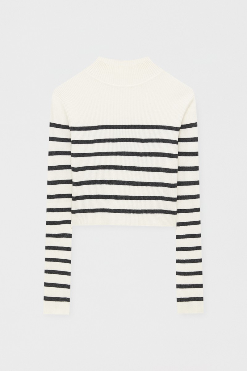 Striped Mock Turtleneck Sweater