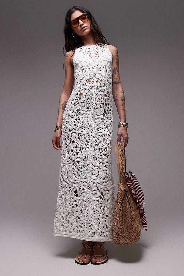 Knitted Premium Crochet Maxi Dress  from Topshop