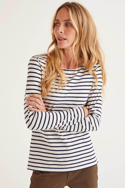 White/Navy Long Sleeve Cotton Breton Top