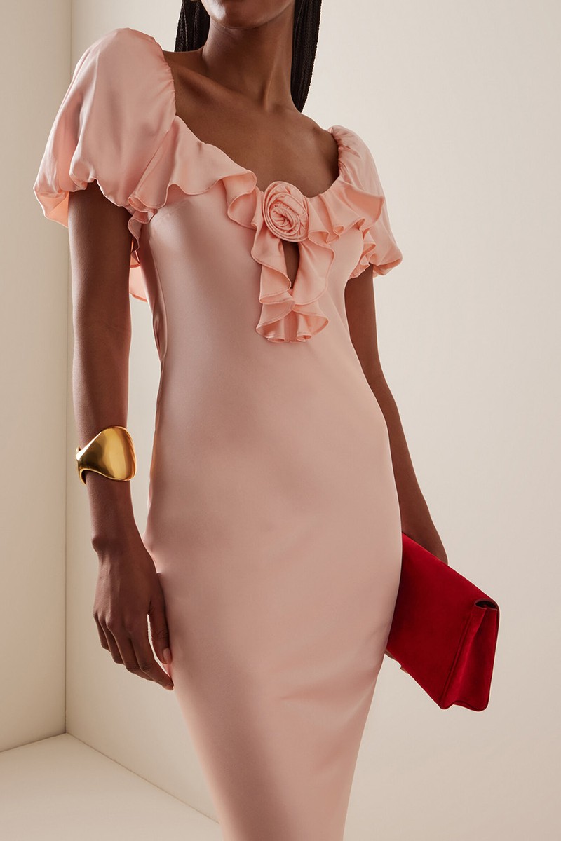 Eden Ruffled Satin Maxi Dress from De La Vali