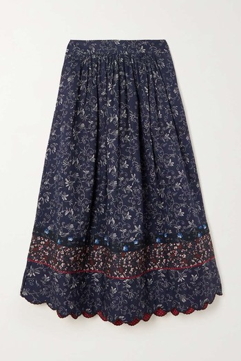 Scalloped Patchwork Floral-Print Cotton-Poplin Midi Skirt from See By Chloé