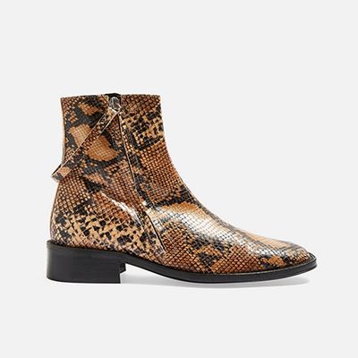 Snake Print Flat Leather Boots from Topshop