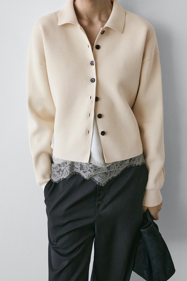 Cotton Knit Polo Collar Cardigan